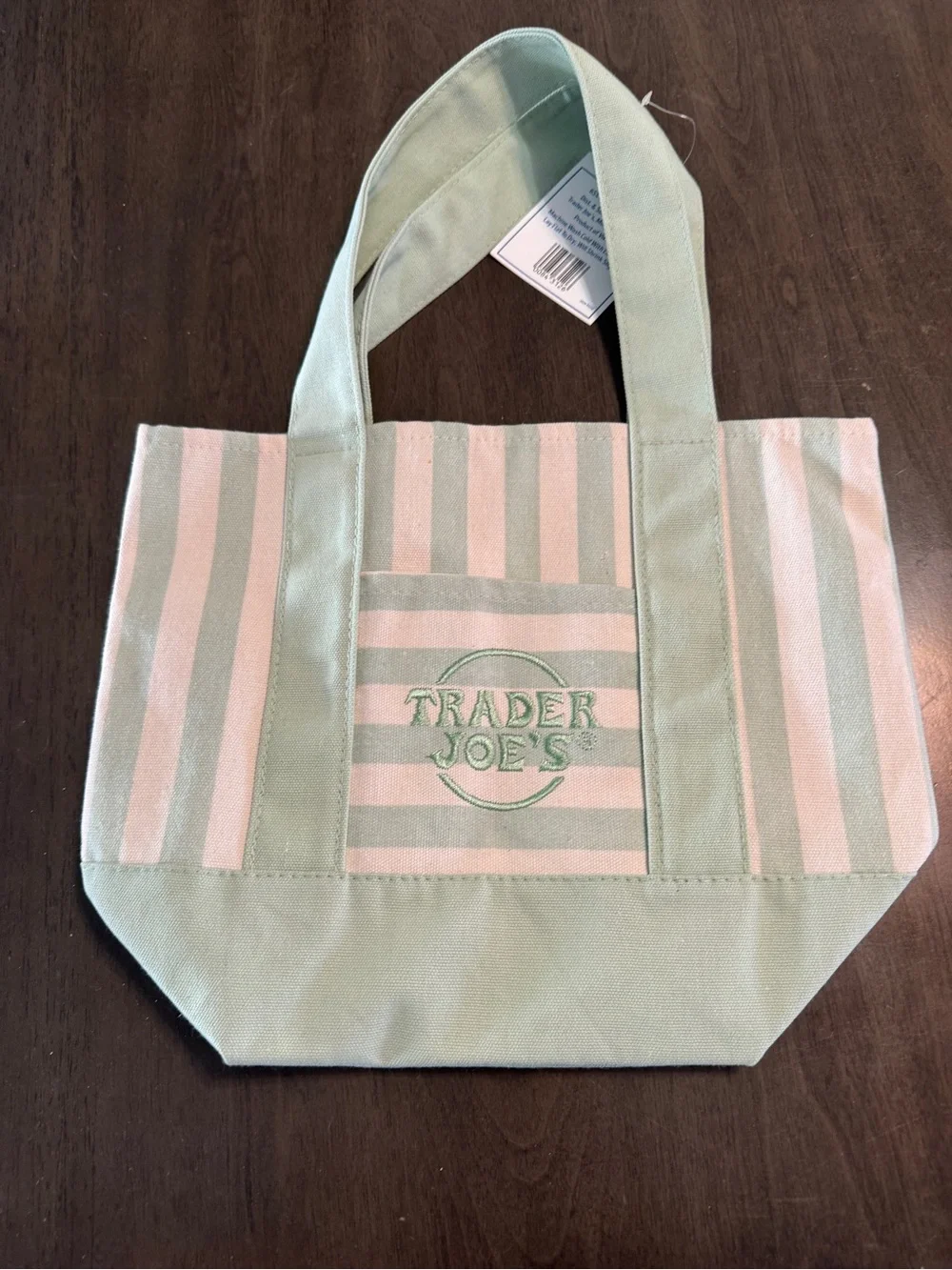 Trader Joe's Mint and Cream Striped Mini Canvas Tote - Picture 3 of 3